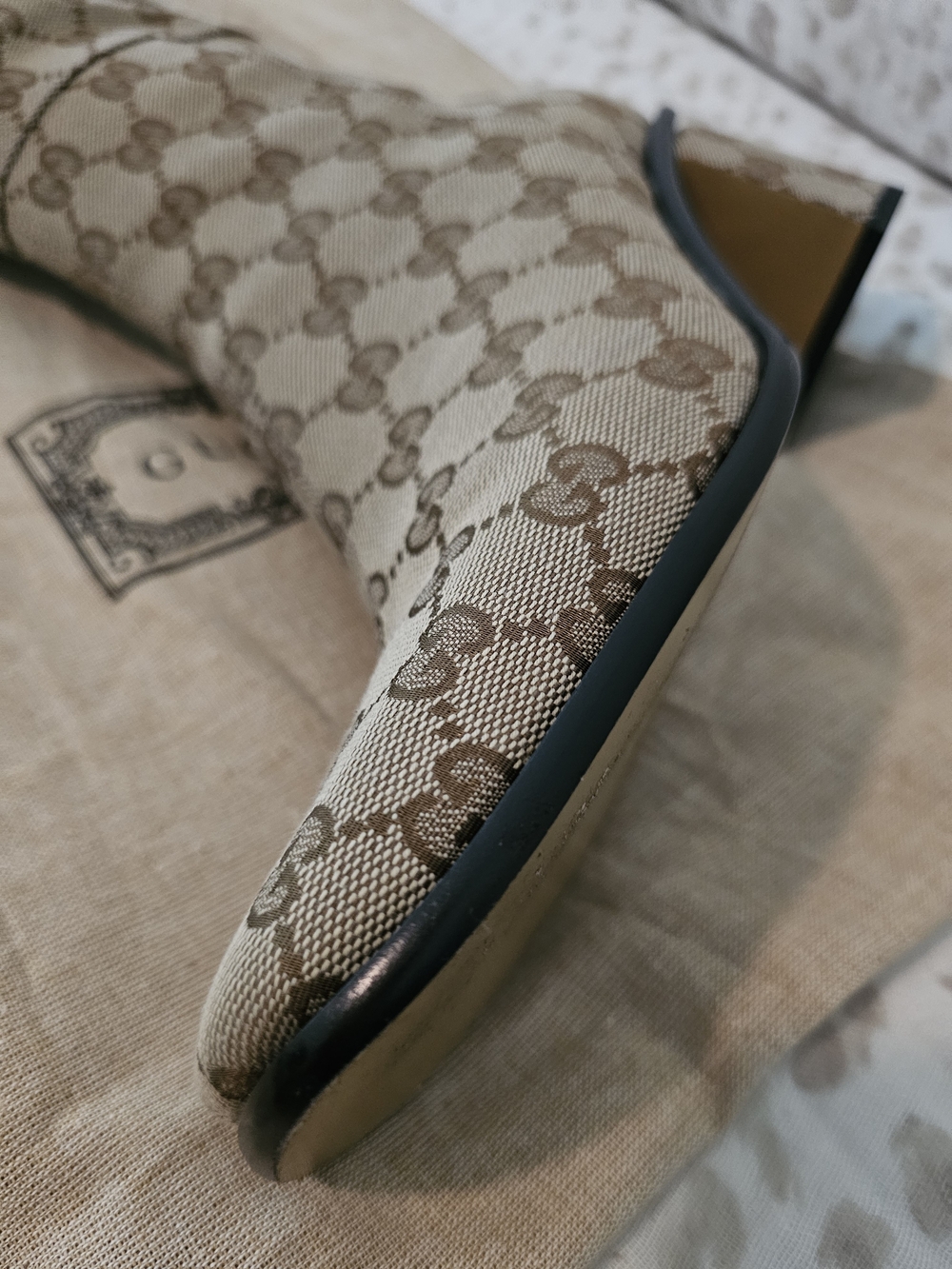 Gucci Beige Monogram Knee-High Square Toe Boots - Picture 10 of 12